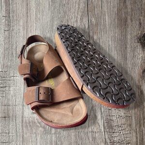 Birkenstock Men's Brown Dual-Buckle Suede Sandals